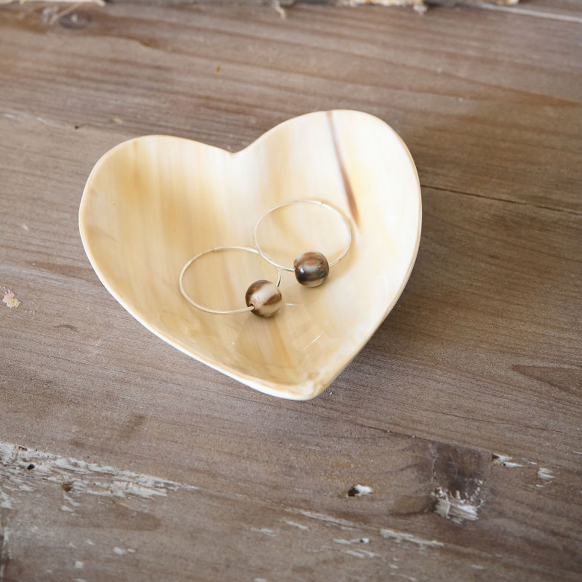 Horn Bead, Hoop Earrings- Silver
