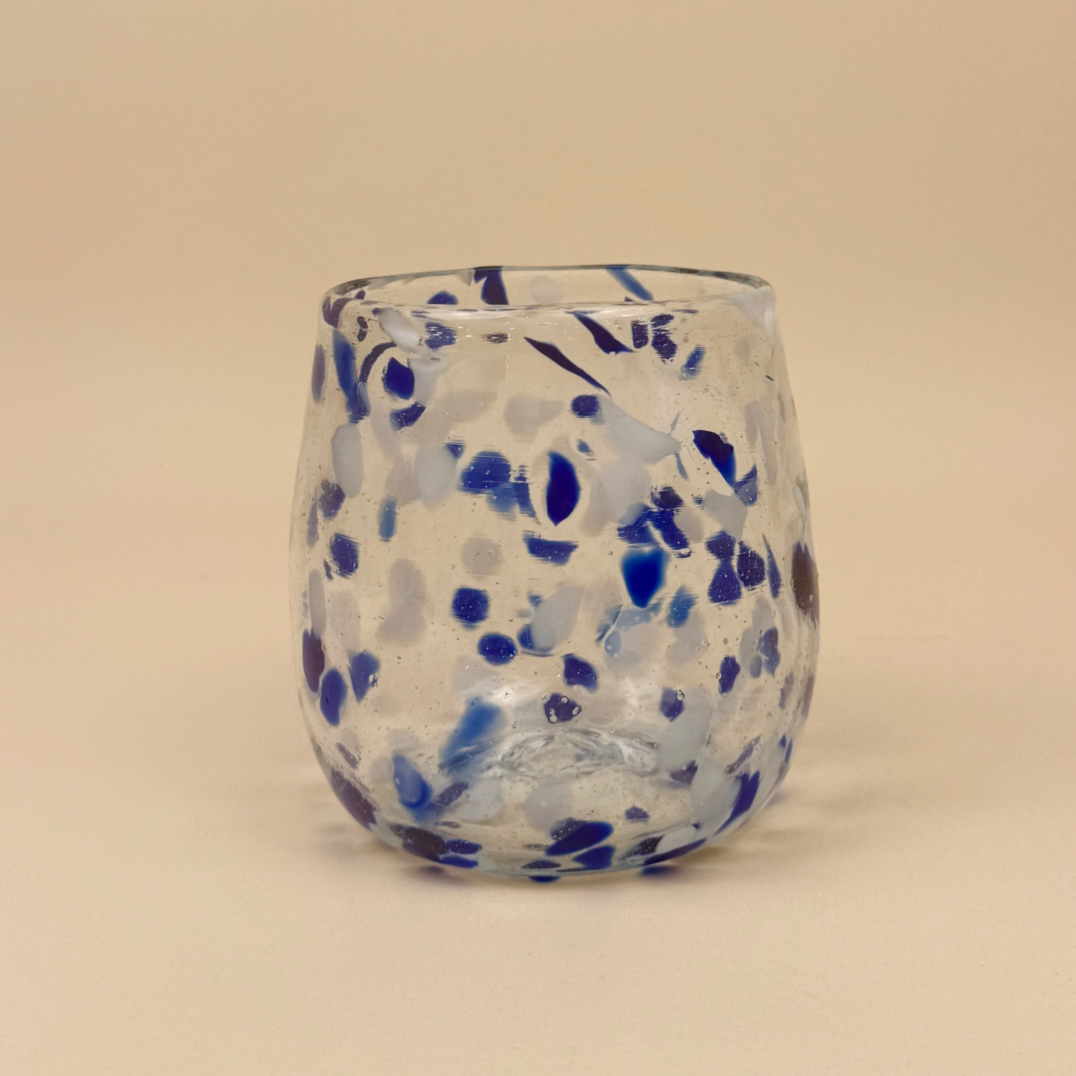Round Glass Tumblers | Blue & White Dotted | Set Of 4