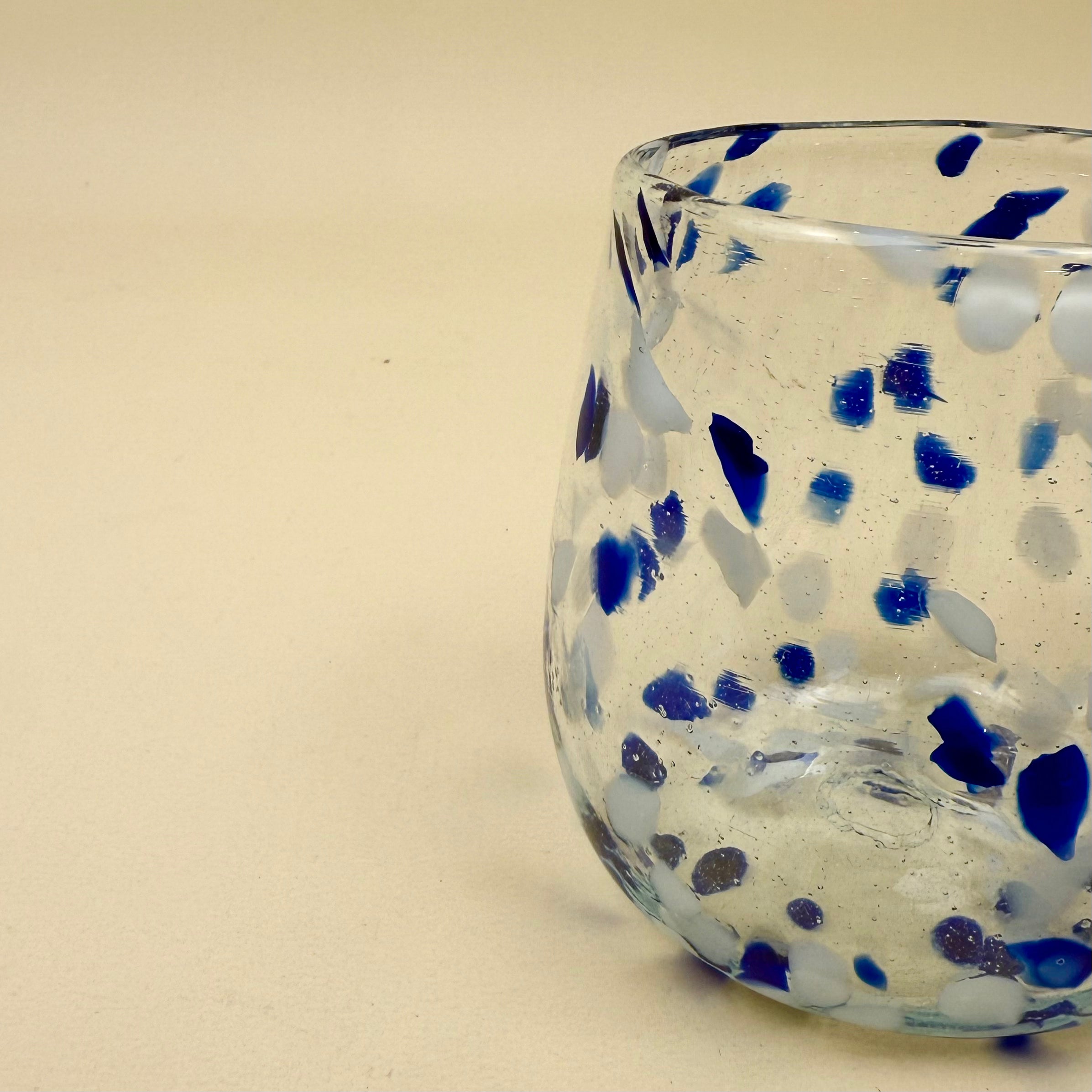 Round Glass Tumblers | Blue & White Dotted | Set Of 4