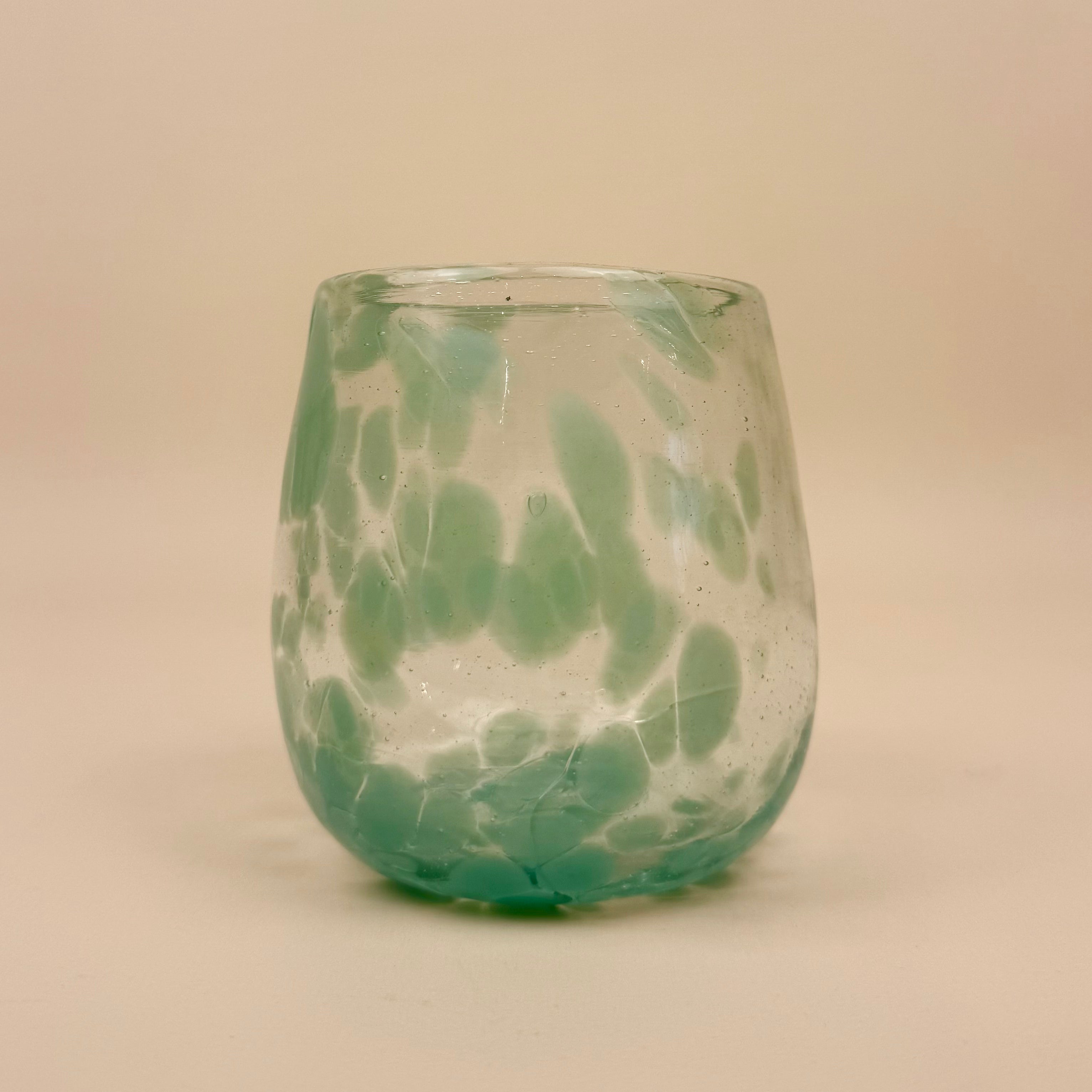 Round Glass Tumblers | Green Dotted | Set Of 4