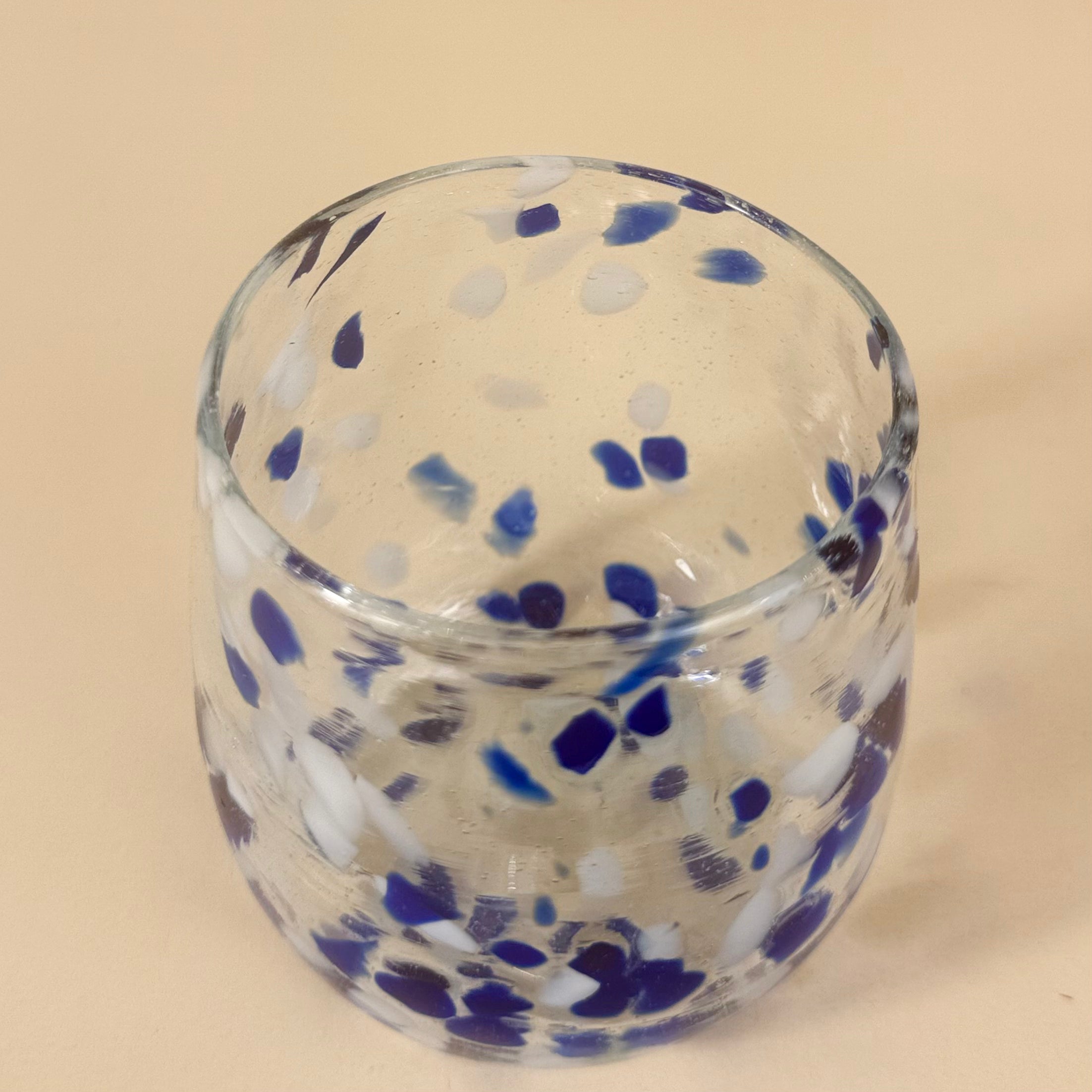Round Glass Tumblers | Blue & White Dotted | Set Of 4