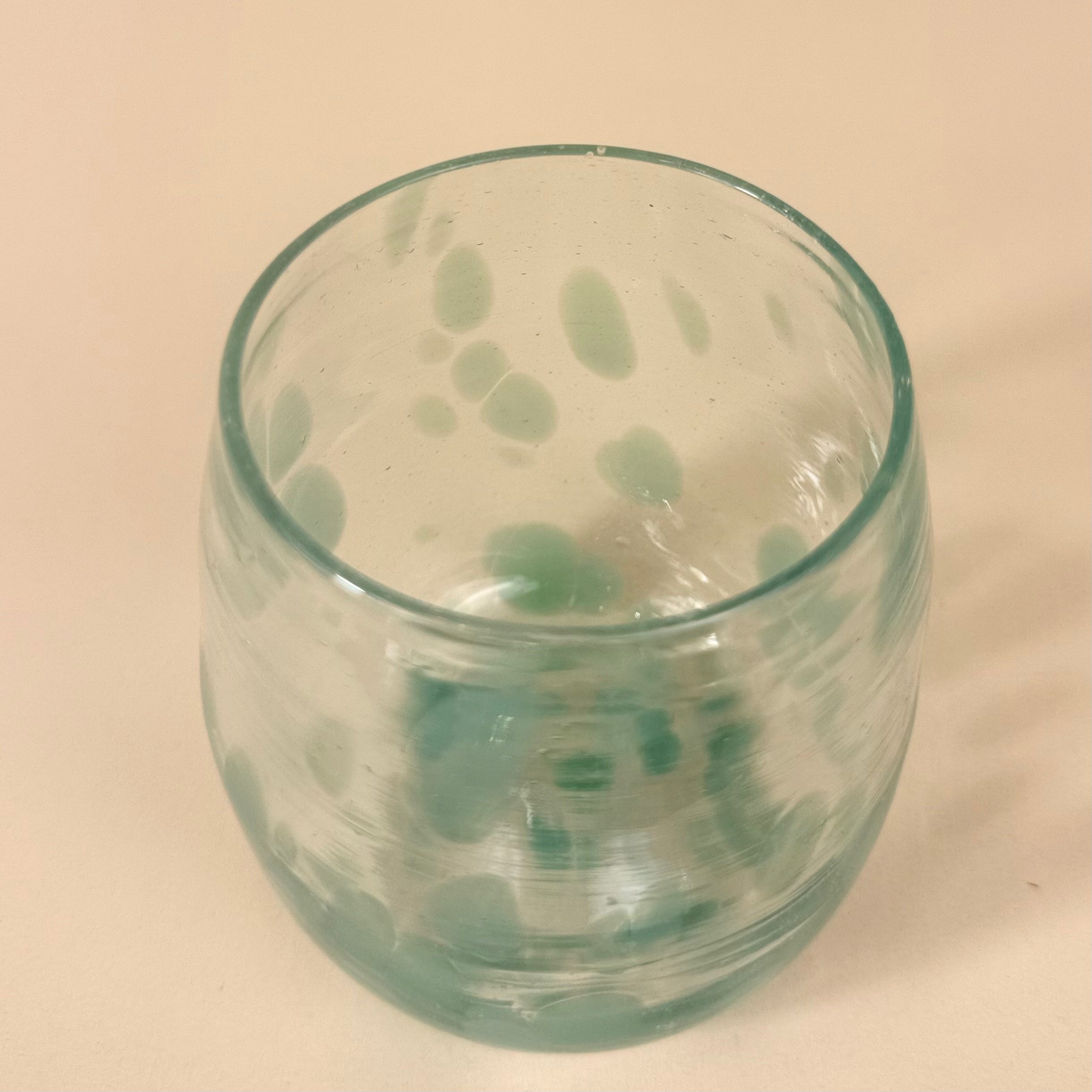 Round Glass Tumblers | Green Dotted | Set Of 4