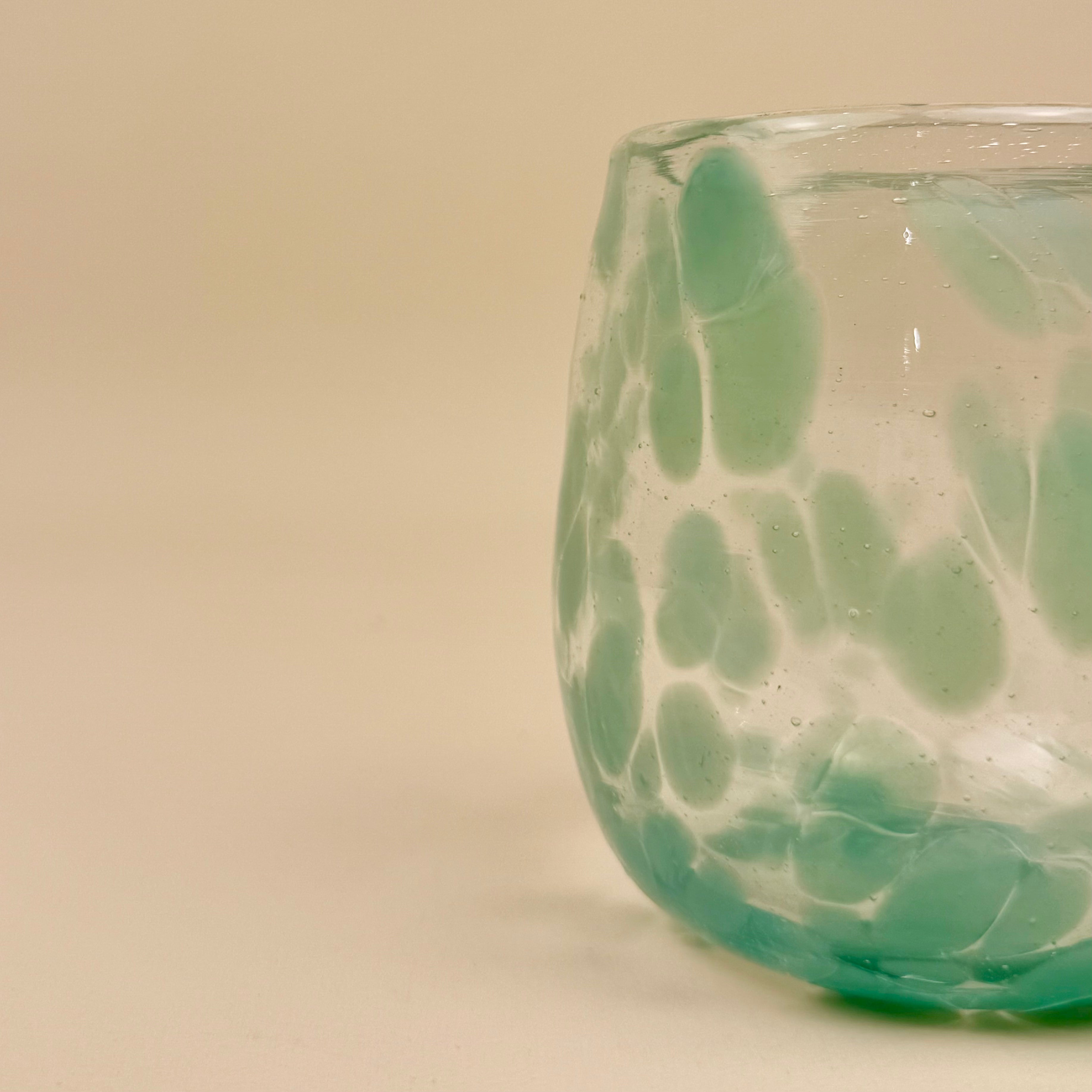 Round Glass Tumblers | Green Dotted | Set Of 4